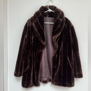 Dark Brown Vintage Faux Fur Collared Winter/Fall Teddy Coat w/ Pockets (M)